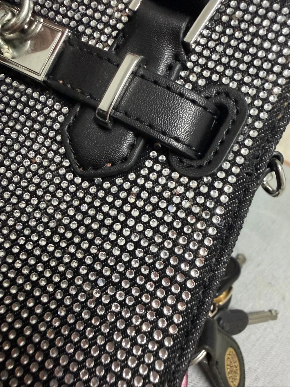 Michael Kors Black Satchel with Silver Crystal Embellishment Casual Party